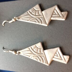 Sterling Silver Art Deco Handkerchief Long Dangle Earrings